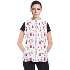 Popsicle Juice Watercolor With Fruit Berries And Cherries Summer Pattern Women s Puffer Vest by genx