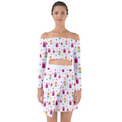 Popsicle Juice Watercolor With Fruit Berries And Cherries Summer Pattern Off Shoulder Top With Skirt Set by genx