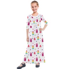 Popsicle Juice Watercolor With Fruit Berries And Cherries Summer Pattern Kids  Quarter Sleeve Maxi Dress by genx