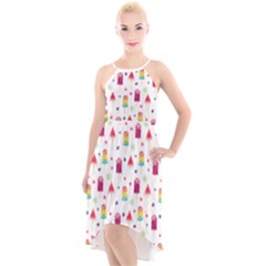 Popsicle Juice Watercolor With Fruit Berries And Cherries Summer Pattern High-low Halter Chiffon Dress  by genx