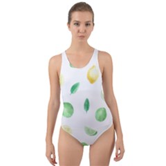 Lemon And Limes Yellow Green Watercolor Fruits With Citrus Leaves Pattern Cut-out Back One Piece Swimsuit by genx