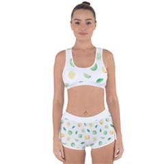 Lemon And Limes Yellow Green Watercolor Fruits With Citrus Leaves Pattern Racerback Boyleg Bikini Set by genx