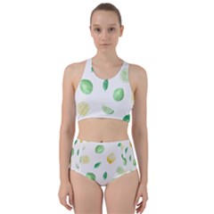 Lemon And Limes Yellow Green Watercolor Fruits With Citrus Leaves Pattern Racer Back Bikini Set by genx