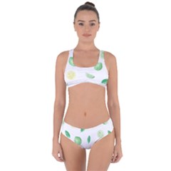 Lemon And Limes Yellow Green Watercolor Fruits With Citrus Leaves Pattern Criss Cross Bikini Set by genx