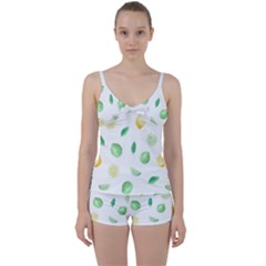 Lemon And Limes Yellow Green Watercolor Fruits With Citrus Leaves Pattern Tie Front Two Piece Tankini by genx