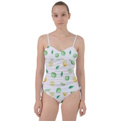 Lemon And Limes Yellow Green Watercolor Fruits With Citrus Leaves Pattern Sweetheart Tankini Set by genx