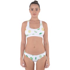 Lemon And Limes Yellow Green Watercolor Fruits With Citrus Leaves Pattern Cross Back Hipster Bikini Set by genx