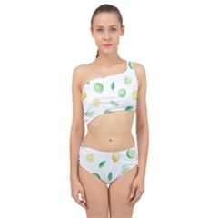 Lemon And Limes Yellow Green Watercolor Fruits With Citrus Leaves Pattern Spliced Up Two Piece Swimsuit by genx