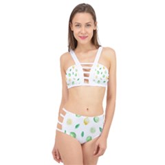 Lemon And Limes Yellow Green Watercolor Fruits With Citrus Leaves Pattern Cage Up Bikini Set by genx
