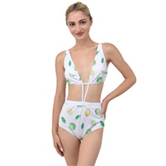 Lemon And Limes Yellow Green Watercolor Fruits With Citrus Leaves Pattern Tied Up Two Piece Swimsuit by genx