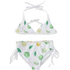 Lemon And Limes Yellow Green Watercolor Fruits With Citrus Leaves Pattern Kids  Classic Bikini Set by genx