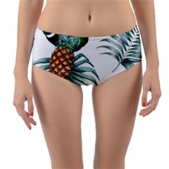 Pineapple Tropical Jungle Giant Green Leaf Watercolor Pattern Reversible Mid-waist Bikini Bottoms by genx