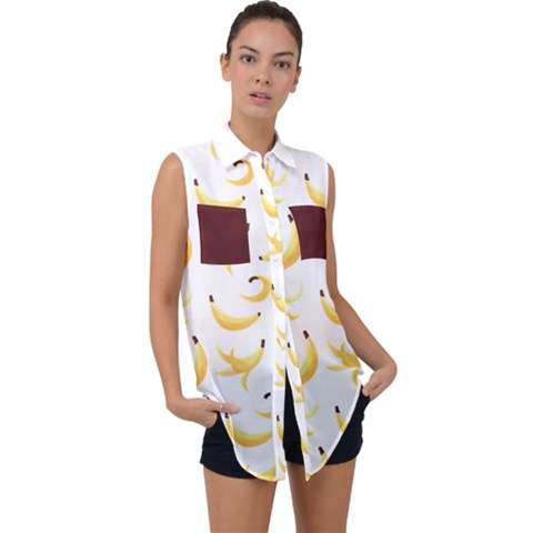 Yellow Banana And Peels Pattern With Polygon Retro Style Sleeveless Chiffon Button Shirt by genx