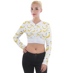 Yellow Banana And Peels Pattern With Polygon Retro Style Long Sleeve Cropped Velvet Jacket by genx