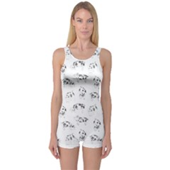 Pigs Handrawn Black And White Square13k Black Pattern Skull Bats Vintage K One Piece Boyleg Swimsuit by genx