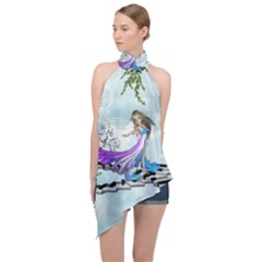 Cute Fairy Dancing On A Piano Halter Asymmetric Satin Top by FantasyWorld7