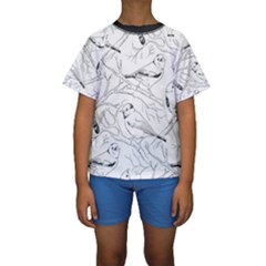 Birds Hand Drawn Outline Black And White Vintage Ink Kids  Short Sleeve Swimwear by genx