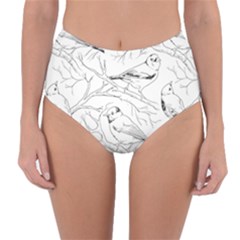 Birds Hand Drawn Outline Black And White Vintage Ink Reversible High-waist Bikini Bottoms by genx