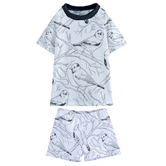 Birds Hand Drawn Outline Black And White Vintage Ink Kids  Swim Tee And Shorts Set by genx