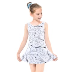 Birds Hand Drawn Outline Black And White Vintage Ink Kids  Skater Dress Swimsuit by genx