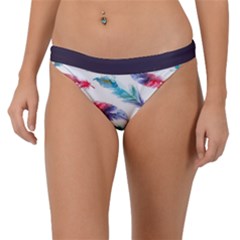 Feathers Boho Style Purple Red And Blue Watercolor Band Bikini Bottom by genx