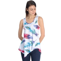 Feathers Boho Style Purple Red And Blue Watercolor Sleeveless Tunic by genx