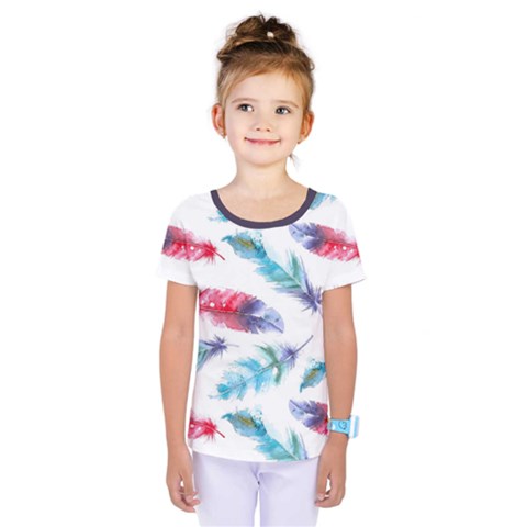 Feathers Boho Style Purple Red And Blue Watercolor Kids  One Piece Tee by genx