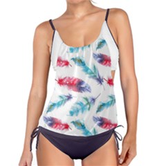 Feathers Boho Style Purple Red And Blue Watercolor Tankini Set by genx