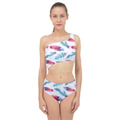 Feathers Boho Style Purple Red And Blue Watercolor Spliced Up Two Piece Swimsuit by genx