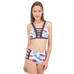 Feathers Boho Style Purple Red And Blue Watercolor Cage Up Bikini Set by genx