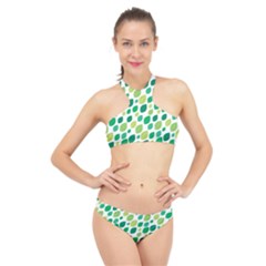 Leaves Green Modern Pattern Naive Retro Leaf Organic High Neck Bikini Set by genx