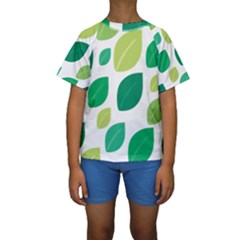 Leaves Green Modern Pattern Naive Retro Leaf Organic Kids  Short Sleeve Swimwear by genx