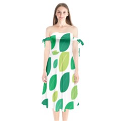 Leaves Green Modern Pattern Naive Retro Leaf Organic Shoulder Tie Bardot Midi Dress by genx