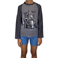 Odin On His Throne With Ravens Wolf On Black Stone Texture Kids  Long Sleeve Swimwear by snek