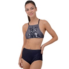 Odin On His Throne With Ravens Wolf On Black Stone Texture High Waist Tankini Set by snek