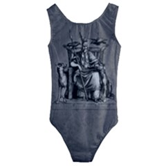 Odin On His Throne With Ravens Wolf On Black Stone Texture Kids  Cut-out Back One Piece Swimsuit by snek