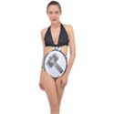 Thor Hammer with Runes Valhalla Tristella Viking Norse Mythology Mjolnir  Halter Front Plunge Swimsuit View1