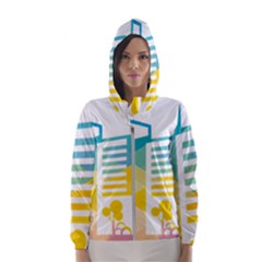 Silhouette Cityscape Building Icon Color City Women s Hooded Windbreaker by Sudhe