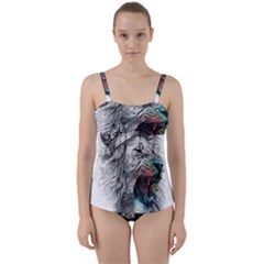 Lion King Head Twist Front Tankini Set