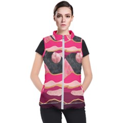 Pink And Black Abstract Mountain Landscape Women s Puffer Vest by charliecreates