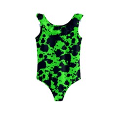 Black And Green Leopard Style Paint Splash Funny Pattern Kids  Frill Swimsuit by yoursparklingshop