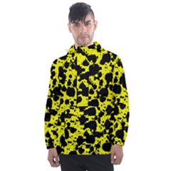 Black And Yellow Leopard Style Paint Splash Funny Pattern  Men s Front Pocket Pullover Windbreaker by yoursparklingshop