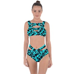 Bright Turquoise And Black Leopard Style Paint Splash Funny Pattern Bandaged Up Bikini Set  by yoursparklingshop