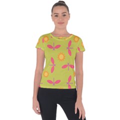 Dragonfly Sun Flower Seamlessly Short Sleeve Sports Top  by HermanTelo