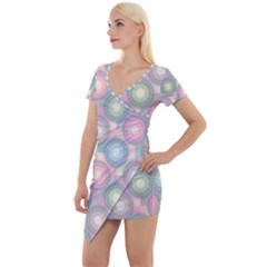 Seamless Pattern Pastels Background Short Sleeve Asymmetric Mini Dress by HermanTelo