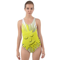 Smilie Sun Emoticon Yellow Cheeky Cut-out Back One Piece Swimsuit by HermanTelo