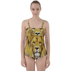 Lion Lioness Wildlife Hunter Twist Front Tankini Set by Pakrebo