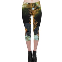 Cute Fairy With Awesome Wolf In The Night Capri Leggings  by FantasyWorld7