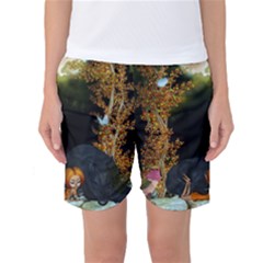 Cute Fairy With Awesome Wolf In The Night Women s Basketball Shorts by FantasyWorld7