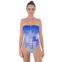 City Architecture Building Skyline Tie Back One Piece Swimsuit by Pakrebo